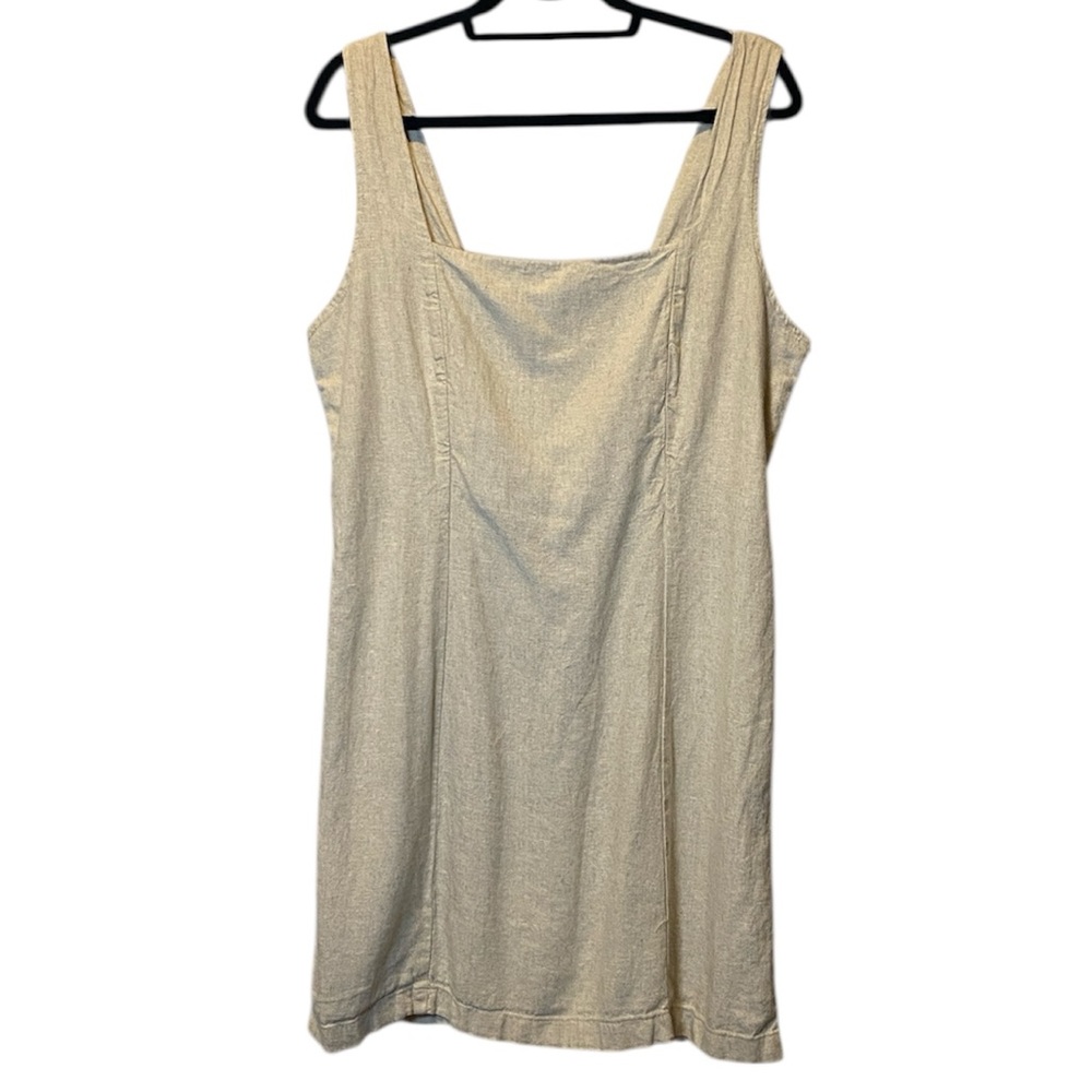 Old Navy Sleeveless Linen Blend Mini Dress Women’s XL Neutral Tan Square Neck - Picture 3 of 13